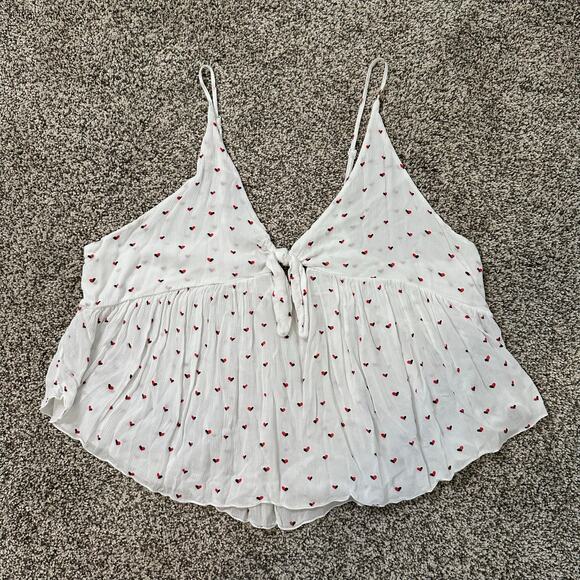 Free People Intimately white heart print v-neck babydoll tank top size S - Picture 5 of 13